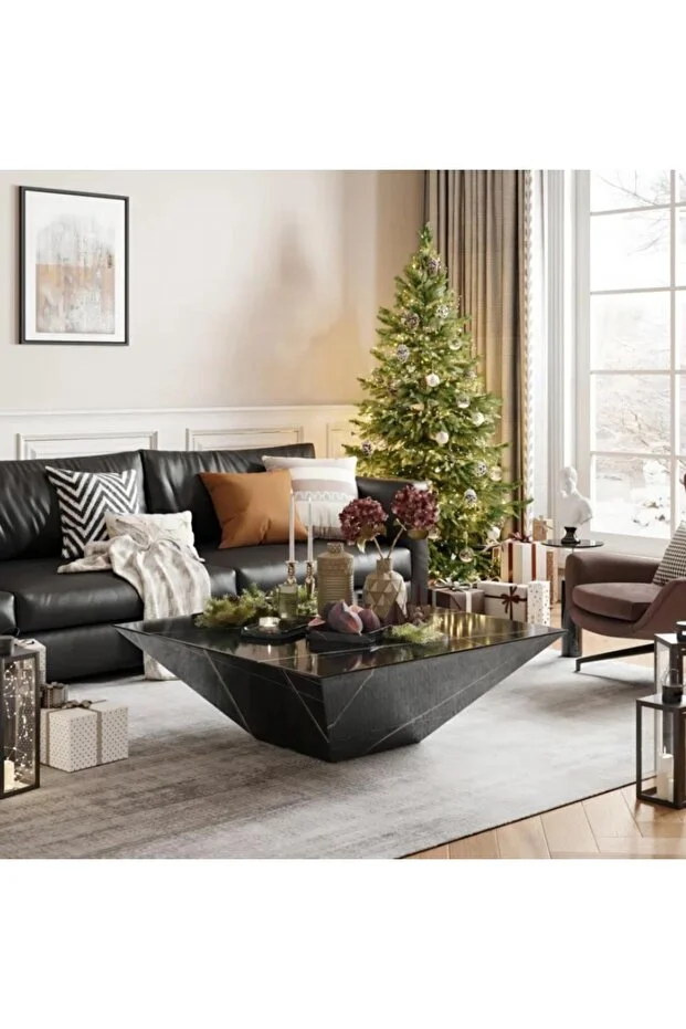 Daniel Kare Prizma Orta Sehpa, Siyah Ahşap Mermer Desenli